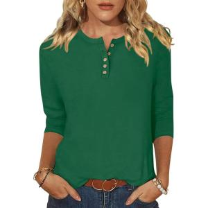 imageANRABESS Womens 34 Sleeve Tops Henley Shirts Casual Trendy Button T Shirts 2026 Summer Basic TunicGreen