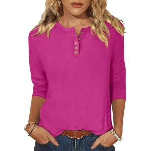 imageANRABESS Womens 34 Sleeve Tops Henley Shirts Casual Trendy Button T Shirts 2026 Summer Basic TunicHot Pink