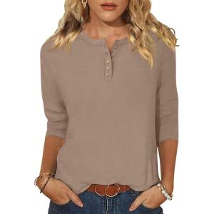 imageANRABESS Womens 34 Sleeve Tops Henley Shirts Casual Trendy Button T Shirts 2026 Summer Basic TunicKhaki