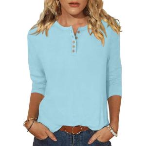 imageANRABESS Womens 34 Sleeve Tops Henley Shirts Casual Trendy Button T Shirts 2026 Summer Basic TunicLight Blue