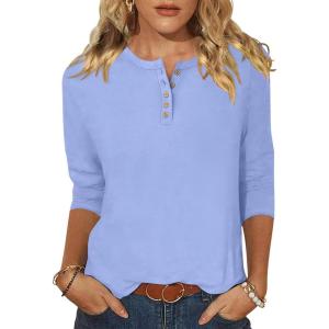 imageANRABESS Womens 34 Sleeve Tops Henley Shirts Casual Trendy Button T Shirts 2026 Summer Basic TunicSky Blue