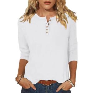 imageANRABESS Womens 34 Sleeve Tops Henley Shirts Casual Trendy Button T Shirts 2026 Summer Basic TunicWhite