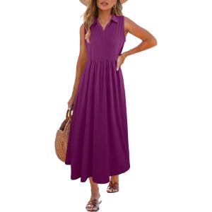 imageANRABESS Womens Casual Dress Summer Sleeveless V Neck Sundress Aline Flowy Beach Maxi Dresses Travel 2026 Vacation OutfitsDark Purple