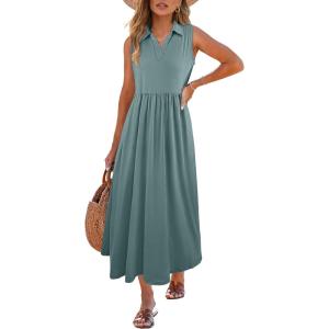 imageANRABESS Womens Casual Dress Summer Sleeveless V Neck Sundress Aline Flowy Beach Maxi Dresses Travel 2026 Vacation OutfitsGreen