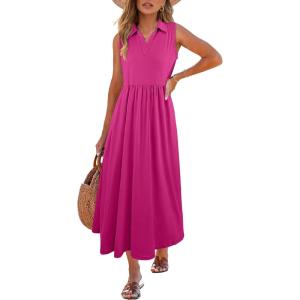 imageANRABESS Womens Casual Dress Summer Sleeveless V Neck Sundress Aline Flowy Beach Maxi Dresses Travel 2026 Vacation OutfitsHot Pink