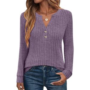 imageANRABESS Womens Henley Shirts Long Sleeve Tunic Tops 2025 Fall Fashion Outfits Ribbed Knit Sweaters Ladies Casual ClothesPurple