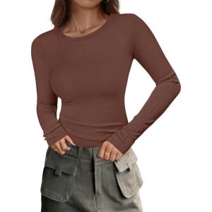 imageANRABESS Womens Long Sleeve Shirts Crew Neck Fitted Knit Casual TShirt Going Out Tops Basic Tees Fall Fashion Outfits 2025Dark Drown