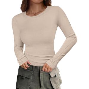 imageANRABESS Womens Long Sleeve Shirts Crew Neck Fitted Knit Casual TShirt Going Out Tops Basic Tees Fall Fashion Outfits 2025Khaki