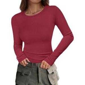 imageANRABESS Womens Long Sleeve Shirts Crew Neck Fitted Knit Casual TShirt Going Out Tops Basic Tees Fall Fashion Outfits 2025Red
