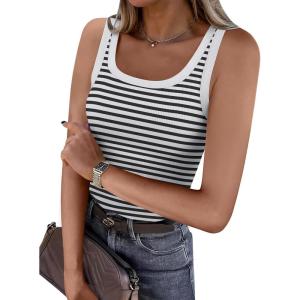 imageANRABESS Womens Sleeveless Scoop Neck Tank Top Ribbed Fitted Summer Basic Slim Cute Tops 2026Black White