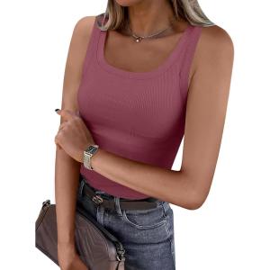 imageANRABESS Womens Sleeveless Scoop Neck Tank Top Ribbed Fitted Summer Basic Slim Cute Tops 2026Brick Red