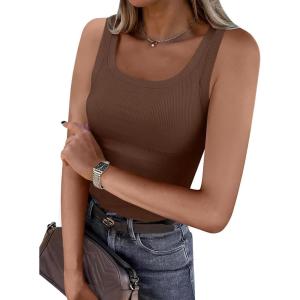imageANRABESS Womens Sleeveless Scoop Neck Tank Top Ribbed Fitted Summer Basic Slim Cute Tops 2026Coffee Brown