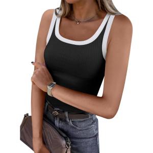 imageANRABESS Womens Sleeveless Scoop Neck Tank Top Ribbed Fitted Summer Basic Slim Cute Tops 2026Color Block Black