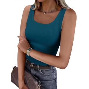 imageANRABESS Womens Sleeveless Scoop Neck Tank Top Ribbed Fitted Summer Basic Slim Cute Tops 2026Lake Blue
