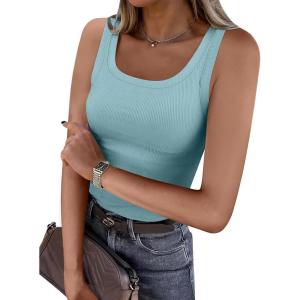imageANRABESS Womens Sleeveless Scoop Neck Tank Top Ribbed Fitted Summer Basic Slim Cute Tops 2026Light Blue
