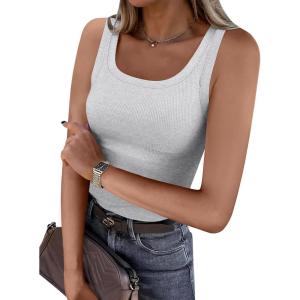 imageANRABESS Womens Sleeveless Scoop Neck Tank Top Ribbed Fitted Summer Basic Slim Cute Tops 2026Light Gray
