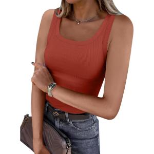 imageANRABESS Womens Sleeveless Scoop Neck Tank Top Ribbed Fitted Summer Basic Slim Cute Tops 2026Orange Red