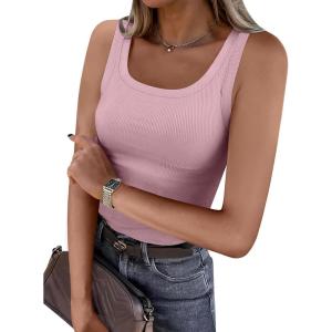imageANRABESS Womens Sleeveless Scoop Neck Tank Top Ribbed Fitted Summer Basic Slim Cute Tops 2026Pink