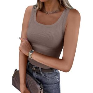 imageANRABESS Womens Sleeveless Scoop Neck Tank Top Ribbed Fitted Summer Basic Slim Cute Tops 2026Taupe