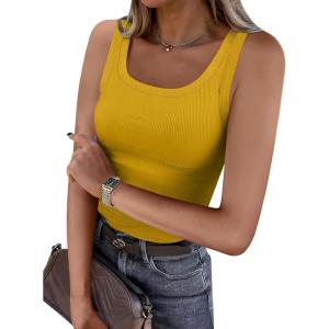 imageANRABESS Womens Sleeveless Scoop Neck Tank Top Ribbed Fitted Summer Basic Slim Cute Tops 2026Yellow