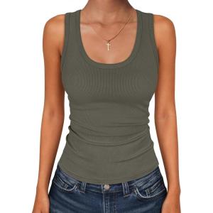 imageANRABESS Womens Sleeveless Scoop Neck Tank Tops 2026 Summer Casual Basic Slim Fit Ribbed Knit Racerback Workout Cami ShirtsArmy Green