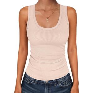 imageANRABESS Womens Sleeveless Scoop Neck Tank Tops 2026 Summer Casual Basic Slim Fit Ribbed Knit Racerback Workout Cami ShirtsBeige