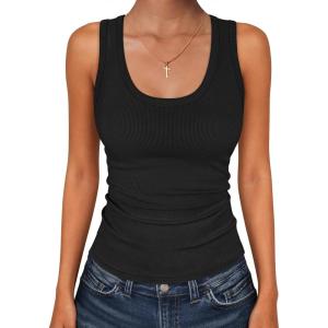 imageANRABESS Womens Sleeveless Scoop Neck Tank Tops 2026 Summer Casual Basic Slim Fit Ribbed Knit Racerback Workout Cami ShirtsBlack