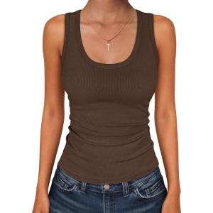 imageANRABESS Womens Sleeveless Scoop Neck Tank Tops 2026 Summer Casual Basic Slim Fit Ribbed Knit Racerback Workout Cami ShirtsBrown