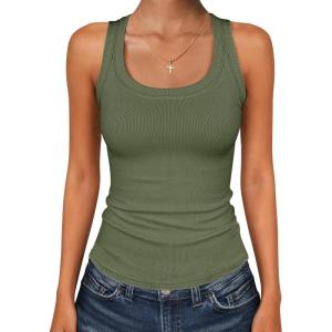 imageANRABESS Womens Sleeveless Square Neck Tank Tops Summer Racerback Workout Top Ribbed Knit Slim Fit Basic 2026 Casual ClothesArmy Green