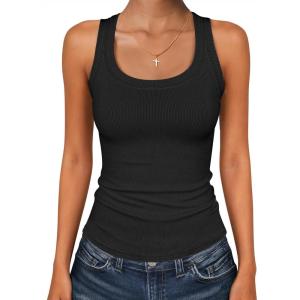 imageANRABESS Womens Sleeveless Square Neck Tank Tops Summer Racerback Workout Top Ribbed Knit Slim Fit Basic 2026 Casual ClothesBlack