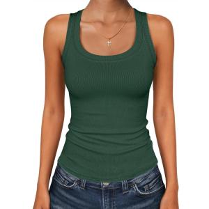imageANRABESS Womens Sleeveless Square Neck Tank Tops Summer Racerback Workout Top Ribbed Knit Slim Fit Basic 2026 Casual ClothesDeep Green