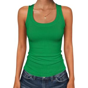 imageANRABESS Womens Sleeveless Square Neck Tank Tops Summer Racerback Workout Top Ribbed Knit Slim Fit Basic 2026 Casual ClothesGreen