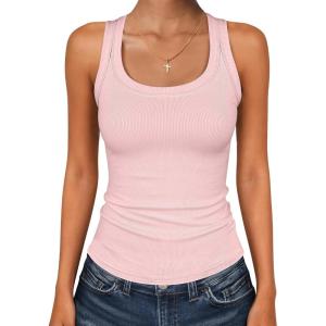 imageANRABESS Womens Sleeveless Square Neck Tank Tops Summer Racerback Workout Top Ribbed Knit Slim Fit Basic 2026 Casual ClothesPink