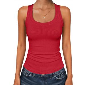 imageANRABESS Womens Sleeveless Square Neck Tank Tops Summer Racerback Workout Top Ribbed Knit Slim Fit Basic 2026 Casual ClothesRed