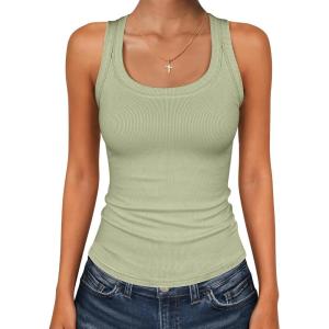 imageANRABESS Womens Sleeveless Square Neck Tank Tops Summer Racerback Workout Top Ribbed Knit Slim Fit Basic 2026 Casual ClothesSage Green