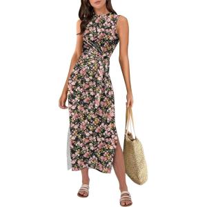 imageANRABESS Womens Summer Casual Sleeveless T Shirt Midi Dress Slim Fit Tie Waist Split Tank Long Dresses 2026 Vacation SundressMulticolor Floral