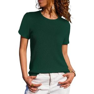 imageANRABESS Womens Summer Waffle Knit Tops Crew Neck Short Sleeve Casual Trendy Shirts Basic Tee Blouses 2026 Spring OutfitsDeep Green