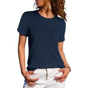 imageANRABESS Womens Summer Waffle Knit Tops Crew Neck Short Sleeve Casual Trendy Shirts Basic Tee Blouses 2026 Spring OutfitsNavy Blue