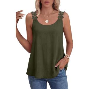 imageANRABESS Womens Tank Tops Lace Shoulder Scoop Neck Flowy Sleeveless Tops Casual Cute Tanks Summer Outfits Beach Vacation 2026Army Green