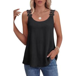 imageANRABESS Womens Tank Tops Lace Shoulder Scoop Neck Flowy Sleeveless Tops Casual Cute Tanks Summer Outfits Beach Vacation 2026Black