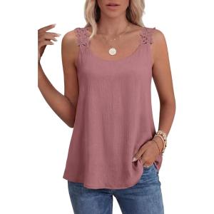 imageANRABESS Womens Tank Tops Lace Shoulder Scoop Neck Flowy Sleeveless Tops Casual Cute Tanks Summer Outfits Beach Vacation 2026Dusty Rose