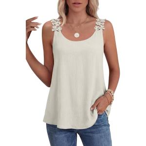 imageANRABESS Womens Tank Tops Lace Shoulder Scoop Neck Flowy Sleeveless Tops Casual Cute Tanks Summer Outfits Beach Vacation 2026Light Yellow