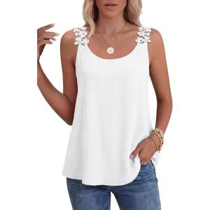 imageANRABESS Womens Tank Tops Lace Shoulder Scoop Neck Flowy Sleeveless Tops Casual Cute Tanks Summer Outfits Beach Vacation 2026White