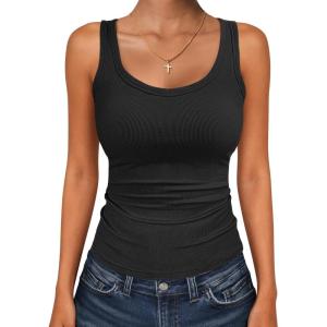 imageANRABESS Womens Tank Tops Summer Workout Scoop Neck Ribbed Tight Knit Sleeveless Going Out Basic Tee Shirts Vacation ClothesBlack