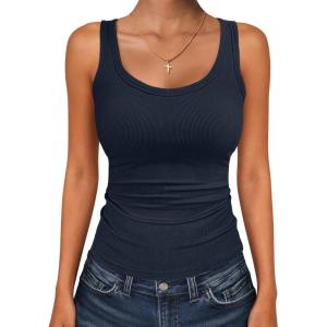 imageANRABESS Womens Tank Tops Summer Workout Scoop Neck Ribbed Tight Knit Sleeveless Going Out Basic Tee Shirts Vacation ClothesNavy Blue