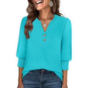 imageANRABESS Womens Tops 34 Sleeve Henley V Neck Soft Blouses Dressy Casual Work Business Shirts 2026 Spring Fashion ClothesLake