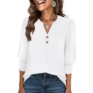 imageANRABESS Womens Tops 34 Sleeve Henley V Neck Soft Blouses Dressy Casual Work Business Shirts 2026 Spring Fashion ClothesWhite