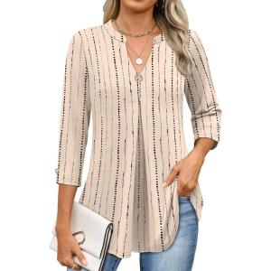 imageANRABESS Womens Tops Business Dressy Casual Blouses 34 Length Sleeve Shirts 2026 Fall Work Tunic Tee TShirts Office OutfitsApricot Black