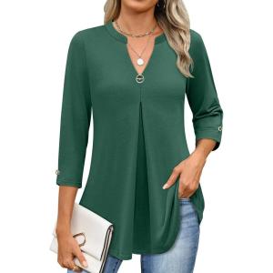 imageANRABESS Womens Tops Business Dressy Casual Blouses 34 Length Sleeve Shirts 2026 Fall Work Tunic Tee TShirts Office OutfitsDeep Green