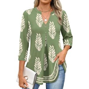 imageANRABESS Womens Tops Business Dressy Casual Blouses 34 Length Sleeve Shirts 2026 Fall Work Tunic Tee TShirts Office OutfitsGreen Flower